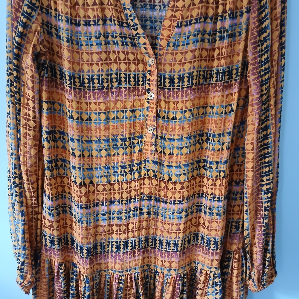 Anthropologie Elyn Tunic Dress Size XS Mini Drop Waist Long Sleeve Button Up - Picture 3 of 14